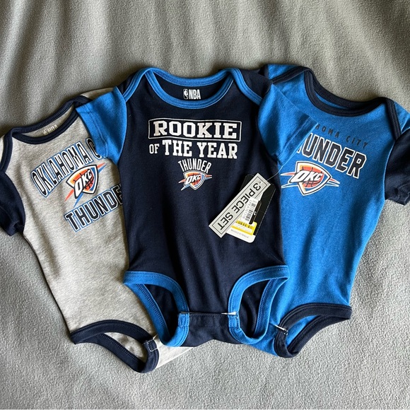 NBA Oklahoma City Thunder Baby Boys' Bodysuit 3pk Set 12 Months - Picture 1 of 4